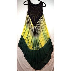 Revue Womens Tie Dye High/low Hem Maxi‎ Dress Gold Glitter Embroidered One Size